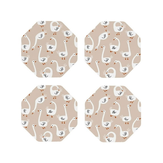Lsque White Goose Pattern 4" Drink Coasters Set of 4, PVC Leather Absorbent Coasters, Table Coaster Set Decorative Coffee Cup Coasters Housewarming Gift -Octagon
