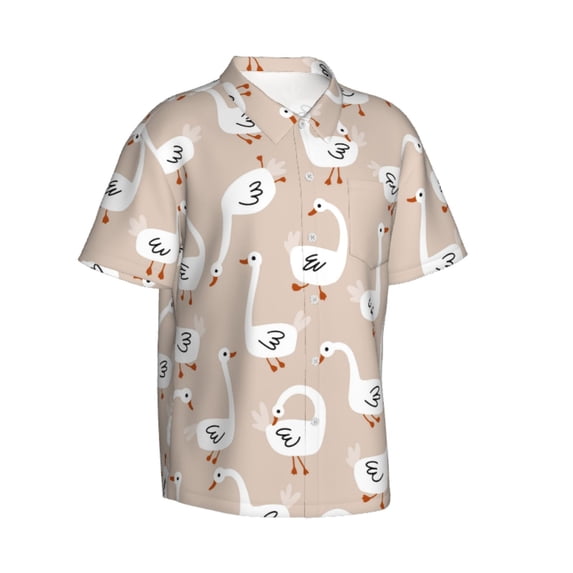 Lsque White Goose pattern Hawaiian Shirt for Men, Unisex Summer Beach Casual Short Sleeve Button Down Shirts-3X-Large