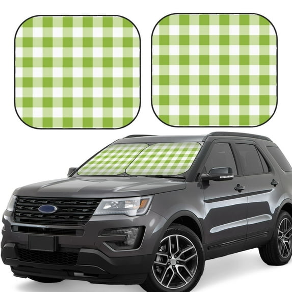 Lsque White Green Plaid 2 PCS Windshield Sun Shade | CarFoldable Window Covers | Car Accessories Reflect UV for Universal Cars SUV Truck | Medium