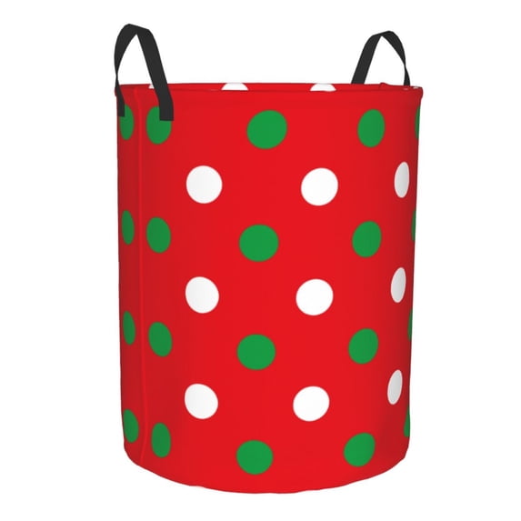 Lsque White and Green Polka Dot pattern Laundry Hamper Basket, Tall Woven Rope Hamper Basket for Clothes, Lightweight Storage Basket, Collapsible Waterproof-Medium