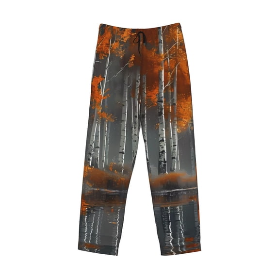 Lsque White Horse Autumn Birch Print Men's Pajama Pants, Lounge Pant - Comfortable Home Wear,Elastic Waistband, Stylish Design-Medium