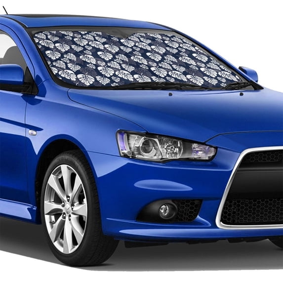 Lsque White Leaves Car Windshield Sun Shade | Accordion Folding Style Auto Shade for Car Truck SUV Van | Blocks UV Rays Sun Visor Protector | Medium