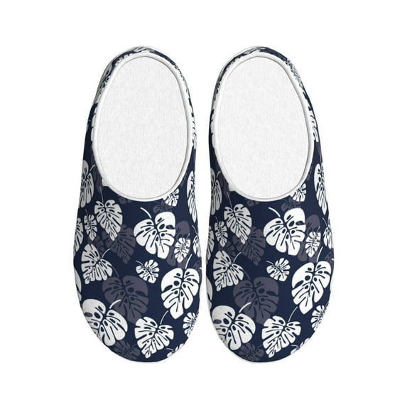 Lsque White Leaves Pattern Womens Comfort Cotton on Scuff With Memory Foam and Anti-skid Sole Slipper-39/40