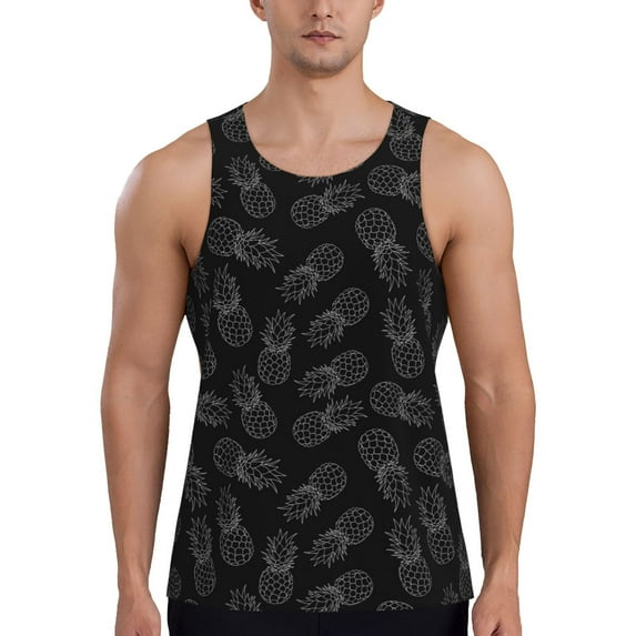 Lsque White Pineapples Pattern Mens Tank Tops Muscle Athletic Quick Dry Sleeveless Workout Fitness T Shirts Beach Tank Top, Loose-fit Sleeveless Shirt for Men-3X-Large