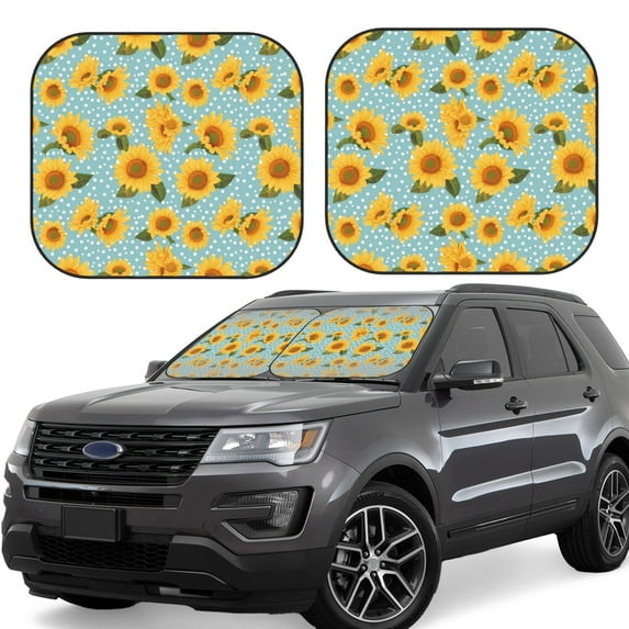 Lsque White Polka Dot Sunflower 2 PCS Windshield Sun Shade | CarFoldable Window Covers | Car Accessories Reflect UV for Universal Cars SUV Truck | Small