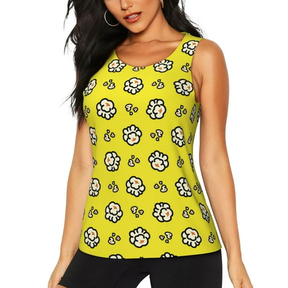 Lsque White Popcorn Printed Workout Tank Tops for Women, Athletic Sports Tank Tops, Compression Sleeveless Dry Fit Shirts,Sleeveless Yoga Shirt-X-Large