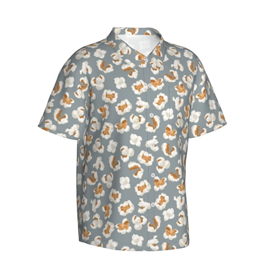 Lsque White Popcorn pattern Hawaiian Shirt for Men, Unisex Summer Beach Casual Short Sleeve Button Down Shirts-X-Large