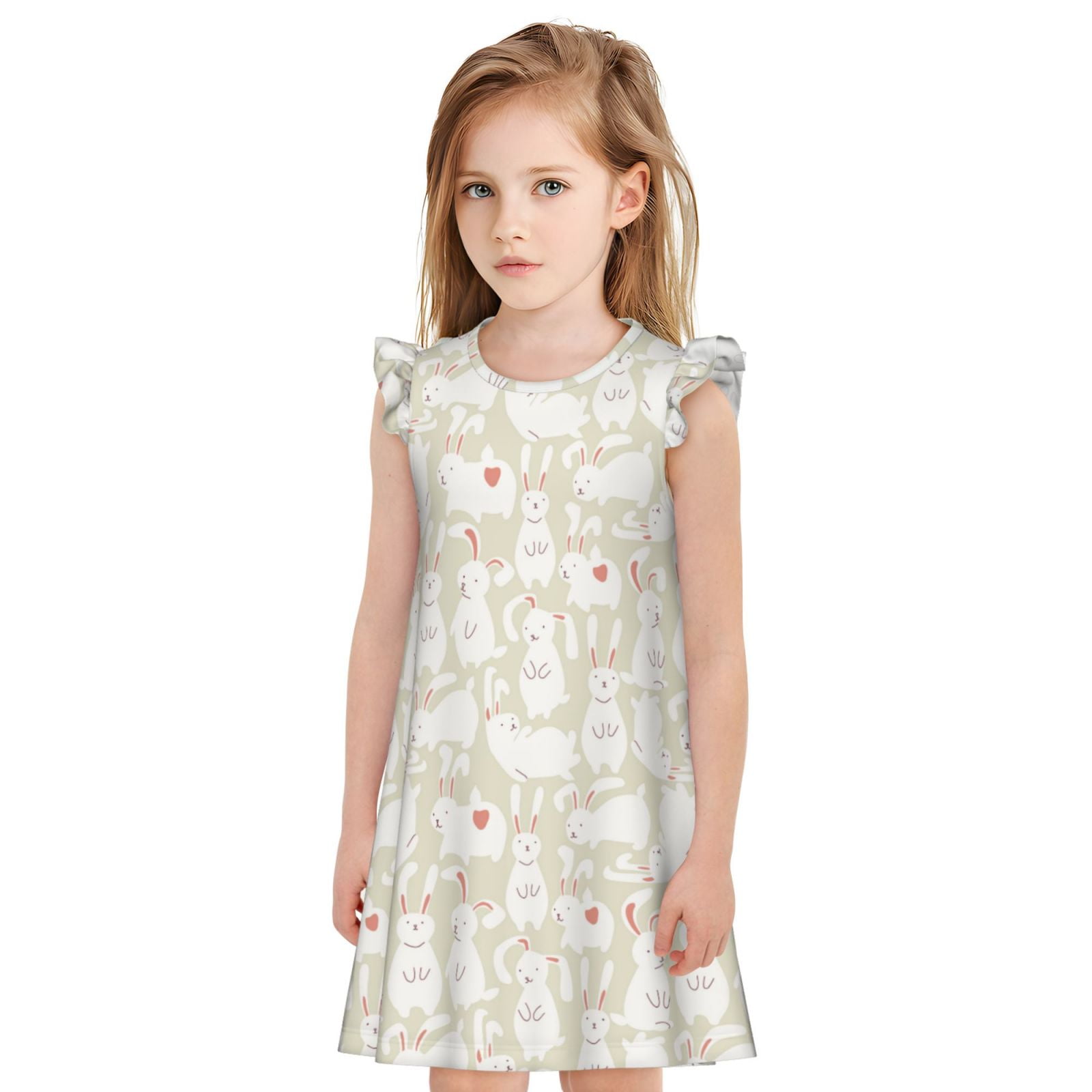 Lsque White Rabbit Printed Girls' Nightgown, Soft & Cute Pajamas for ...