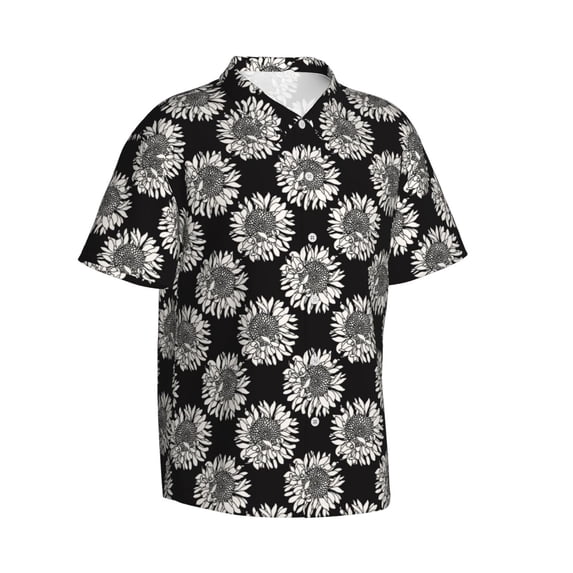 Lsque White Sunflowers pattern Hawaiian Shirt for Men, Unisex Summer Beach Casual Short Sleeve Button Down Shirts-Small