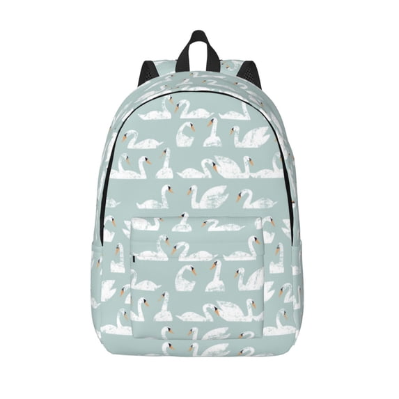 Lsque White Swan Pattern Canvas Daypack, Durable Backpack, High-quality Versatile Backpack,Vintage Compact Backpack-Small