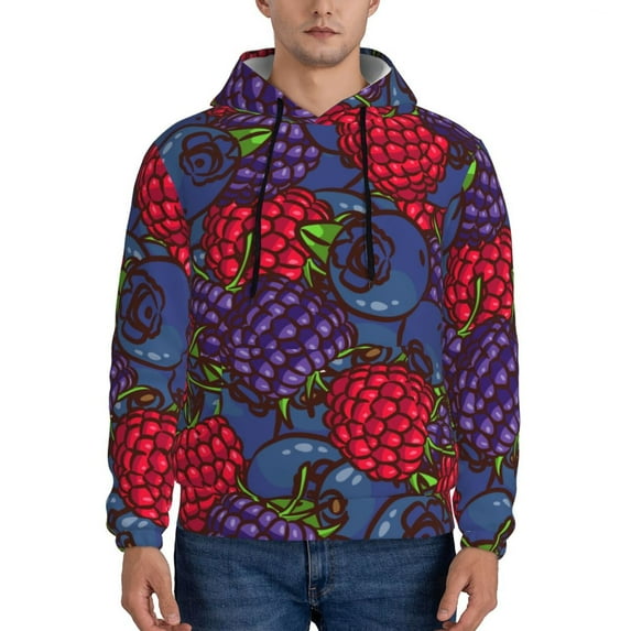 Lsque Wild Berries Pattern Casual Men's Hoodie,Hooded Sweatshirt with Kangaroo Pocket,Pullover Hoodie-3X-Large
