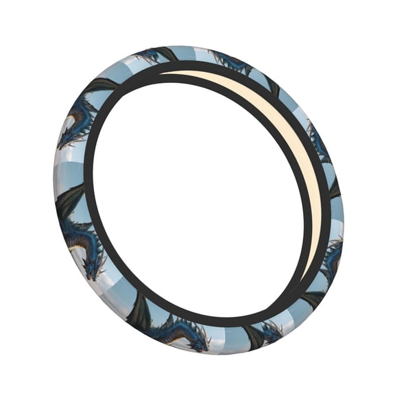 Lsque Wild Blue Cool Dragon Ultra Soft Car Steering Wheel Cover for Women, Standard 15 inch Size for Truck Van SUV Auto