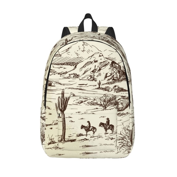 Lsque Wild West Desert With Cowboys Pattern Canvas Daypack, Durable Backpack, High-quality Versatile Backpack,Vintage Compact Backpack-Small