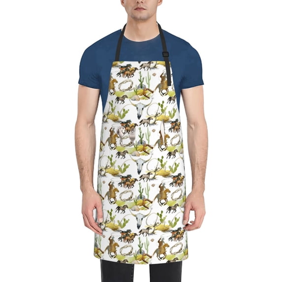 Lsque Wild West Western Waterproof Apron Chef Aprons for Men Heavy Duty Chemical Work Apron Extra Long Grilling Aprons with Adjustable Bib Apron