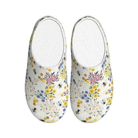 Lsque Wildflower Honeybee Pattern Womens Comfort Cotton on Scuff With Memory Foam and Anti-skid Sole Slipper-35/36