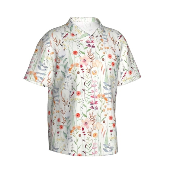 Lsque Wildflower Watercolor 4 pattern Hawaiian Shirt for Men, Unisex Summer Beach Casual Short Sleeve Button Down Shirts-XX-Large
