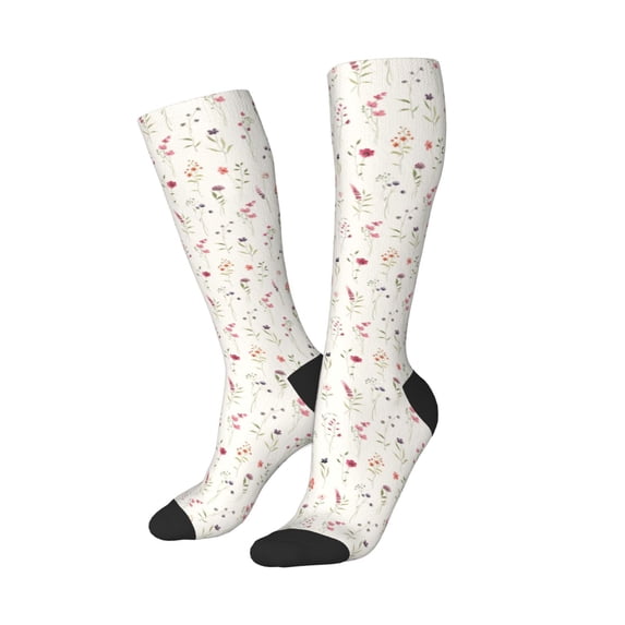 Lsque Wildflower Watercolor Printed Crew Socks Men's Women's LightWeight Thin Casual Calf Socks ,Knee High Socks,Cotton Socks