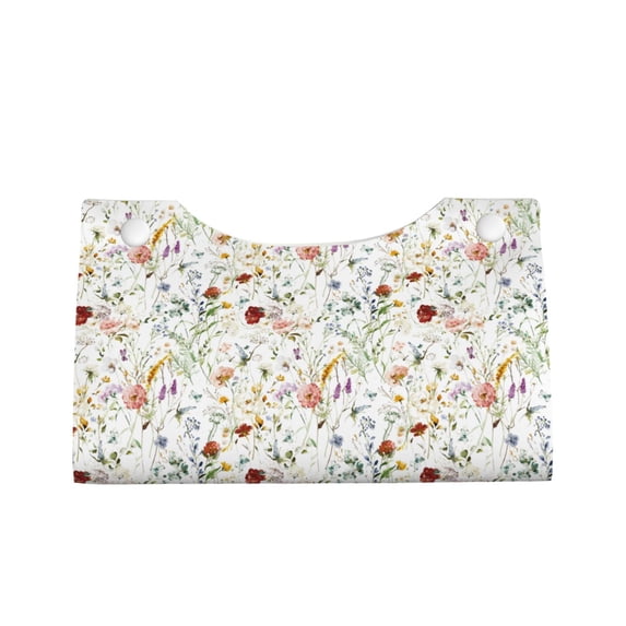 Lsque Wildflower Watercolor Printed Long Tissue Box Cover Holder, Facial Paper Organizer Dispenser,Triangle with Bottom Belt, PVC Leather Decorative Organizer
