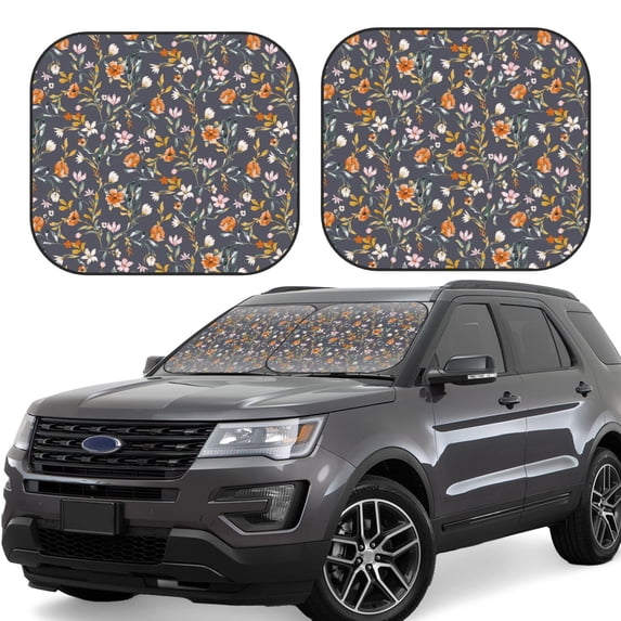 Lsque Wildflowers 2 PCS Windshield Sun Shade | CarFoldable Window Covers | Car Accessories Reflect UV for Universal Cars SUV Truck | Small
