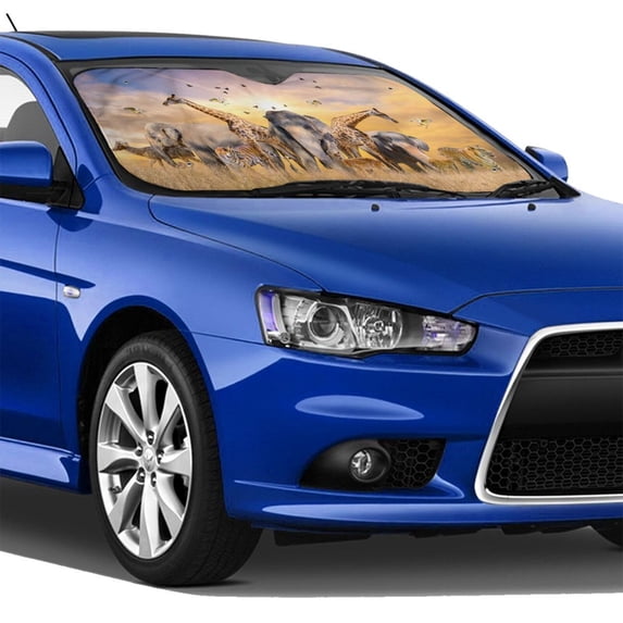 Lsque Wildlife Protection Car Windshield Sun Shade | Accordion Folding Style Auto Shade for Car Truck SUV Van | Blocks UV Rays Sun Visor Protector | Small