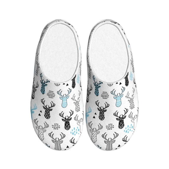 Lsque Winter Art Blue and Black Moose Pattern Womens Comfort Cotton on Scuff With Memory Foam and Anti-skid Sole Slipper-44/45