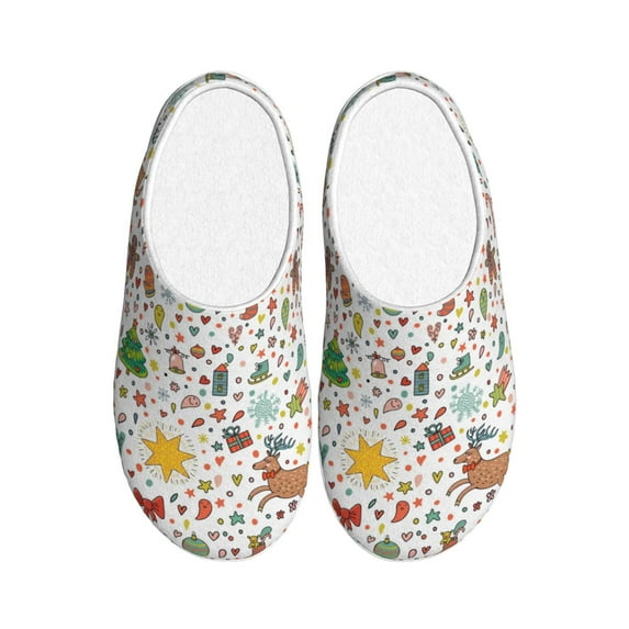 Lsque Winter Christmas And New Year Deer Pattern Womens Comfort Cotton on Scuff With Memory Foam and Anti-skid Sole Slipper-37/38