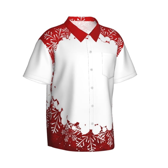 Lsque Winter Christmas Snowflake pattern Hawaiian Shirt for Men, Unisex Summer Beach Casual Short Sleeve Button Down Shirts-Small
