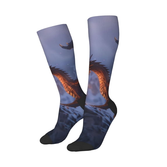 Lsque Winter Fire Dragon Printed Crew Socks Men's Women's LightWeight Thin Casual Calf Socks ,Knee High Socks,Cotton Socks