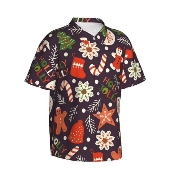 Lsque Winter Holiday Christmas pattern Hawaiian Shirt for Men, Unisex Summer Beach Casual Short Sleeve Button Down Shirts-XX-Large