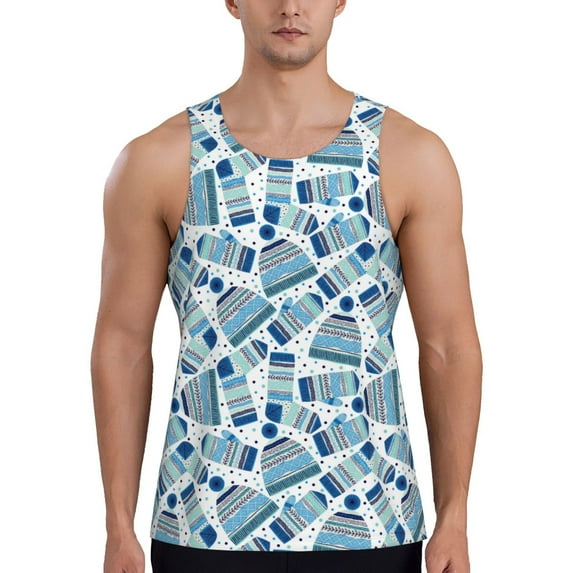 Lsque Winter Knit Hat and Socks Pattern Mens Tank Tops Muscle Athletic Quick Dry Sleeveless Workout Fitness T Shirts Beach Tank Top, Loose-fit Sleeveless Shirt for Men-4X-Large