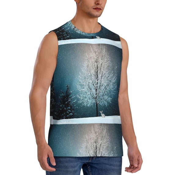 Lsque Winter Rabbit Print Men's Cotton Blend Sleeveless Muscle Shirts (S-3XL)- Moisture Wicking, Odor Protection, UPF 30+,X-Large