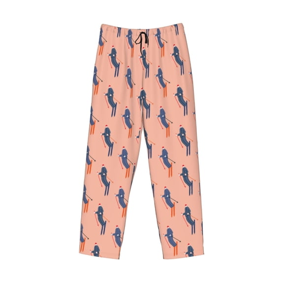 Lsque Winter Skiing Adventure Print Men's Pajama Pants, Lounge Pant - Comfortable Home Wear,Elastic Waistband, Stylish Design-Medium