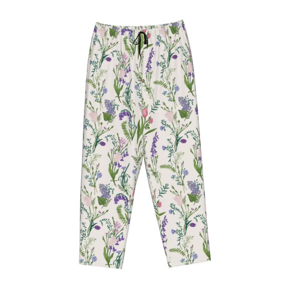 Lsque Wisteria Flower Print Women's Pajama Pants, Lounge Pant - Comfortable Home Wear,Elastic Waistband, Stylish Design-Medium