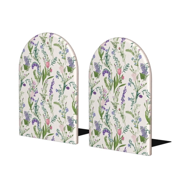 Lsque Wisteria Flower Printed Wood Bookends,Non-Skid Bookend for Shelves,Heavy Duty Support Bookends,Non-Slip Foam Pads for Office, Home, and Library,1 Pair