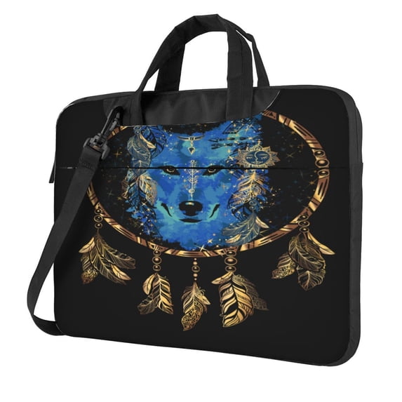 Lsque Wolf Head And Dreamcatcher Pattern Laptop Bag – Portable & Slim Single-Shoulder Computer Case with Adjustable Strap, Protective, Lightweight for 13”/14”/15.6” Laptops