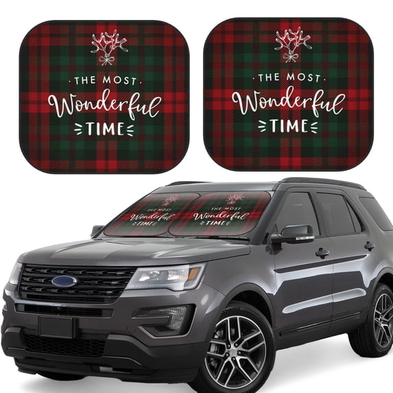 Lsque Wonderful Time Christmas 2 PCS Windshield Sun Shade | CarFoldable Window Covers | Car Accessories Reflect UV for Universal Cars SUV Truck | Large
