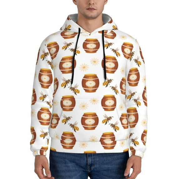 Lsque Wooden Barrels With Honey Pattern Casual Men's Hoodie,Hooded Sweatshirt with Kangaroo Pocket,Pullover Hoodie-Small