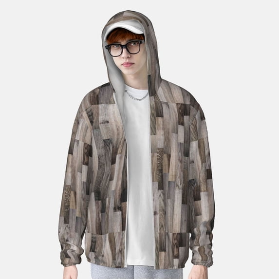 Lsque Wooden Texture UPF 50+ Lightweight Sun Protection Men's Women's Long Sleeve Shirt, Hoodie Performance -Small