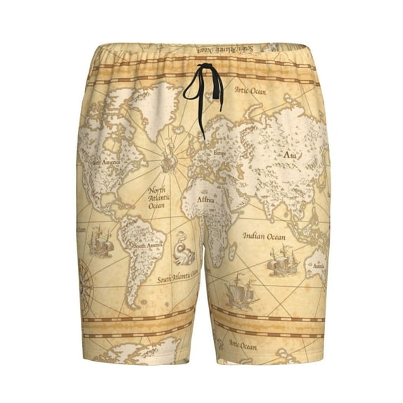 Lsque World Map Mens Sleep Pajama Shorts,Short Pajama Pants, Cotton Ultra-Soft Knit-3X-Large
