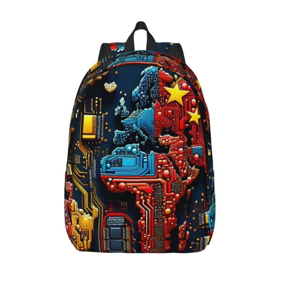 Lsque World Map Of Digital Circuits Pattern Canvas Daypack, Durable Backpack, High-quality Versatile Backpack,Vintage Compact Backpack-Small