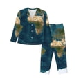 thumbnail image 1 of Lsque World Map Pattern Long Sleeve Pajama Set for Women - Soft 2-Piece Sleepwear and Loungewear Set with Pockets, Comfy Nightwear-Medium, 1 of 7