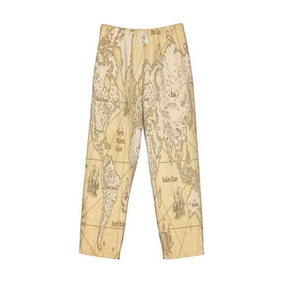 Lsque World Map Print Men's Pajama Pants, Lounge Pant - Comfortable Home Wear,Elastic Waistband, Stylish Design-Large
