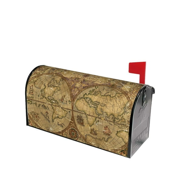 Lsque World Map1 Mailbox Cover Standard Size ,Magnetic Mailbox Covers Post Wraps Letter Box Cover -25.5x21 in