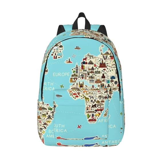 Lsque World Travel Line Icons Map Pattern Canvas Daypack, Durable Backpack, High-quality Versatile Backpack,Vintage Compact Backpack-Medium