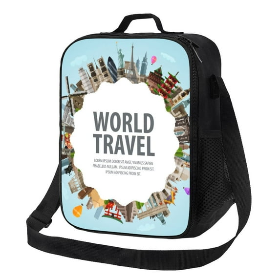 Lsque World Travel Lunch Bag Lunch Box for Women Men Reusable Insulated Lunch Tote Bag,Leakproof Thermal Cooler Sack Food Handbags Case High Capacity