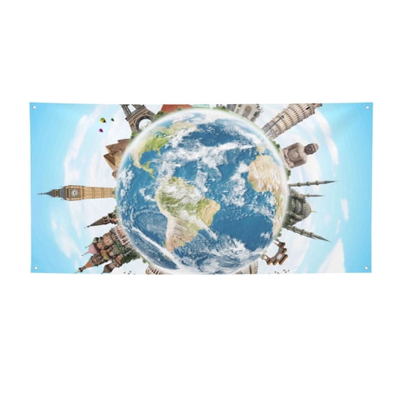 Lsque World Travel Pattern Party Banner, Festive Banner , Holiday Celebrations and Events for Carnival Birthday Party Festival Decorations-Small
