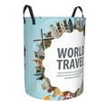 thumbnail image 1 of Lsque World Travel pattern Laundry Hamper Basket, Tall Woven Rope Hamper Basket for Clothes, Lightweight Storage Basket, Collapsible Waterproof-Small, 1 of 8