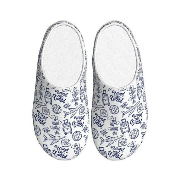 Lsque World Travel2 Pattern Womens Comfort Cotton on Scuff With Memory Foam and Anti-skid Sole Slipper-37/38