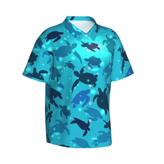 Lsque World Turtle Day pattern Hawaiian Shirt for Men, Unisex Summer Beach Casual Short Sleeve Button Down Shirts-X-Large