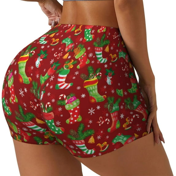 Lsque X-mas and New Year Pattern High Waisted Biker Shorts for Women-Tummy Control Fitness Athletic Workout Running Yoga Gym Shorts,Moisture-Wicking-XX-Large
